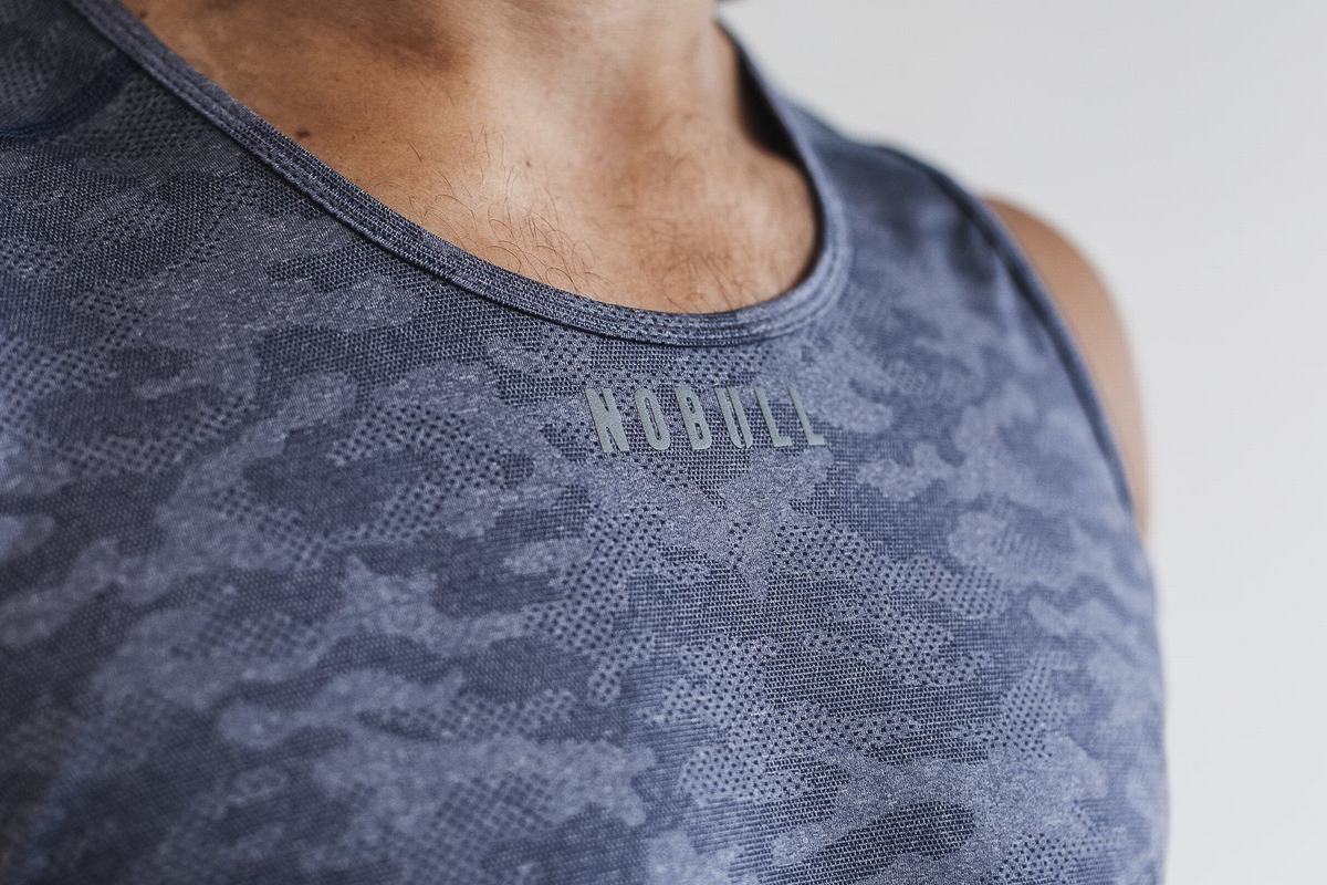 Nobull Lightweight Textured Men's Tank Tops Navy Camo | Australia (AM5837)